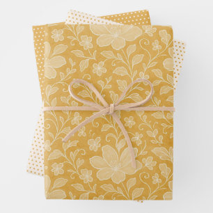 Classy Leaves Floral Art Pattern op okergeel Inpakpapier Vel