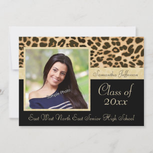 Classy Leopard Print Photo Afstuderen Aankondiging