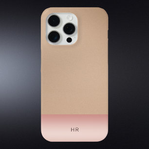 Classy lichtbruin leer & Blush roze metaal iPhone 15 Pro Max Hoesje