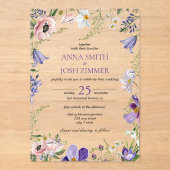 Classy Lila Lavendel Wildflowers Elegante bruiloft Acryl Uitnodigingen (Voorkant)