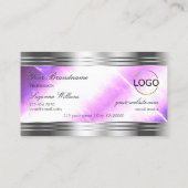 Classy Lila Silver Shimmer Grenzen met Logo Chic Visitekaartje (Achterkant)