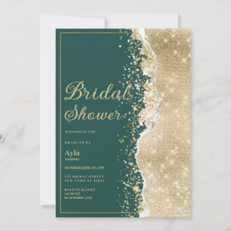 Classy luxury green gold glitter Bridal Shower Kaart