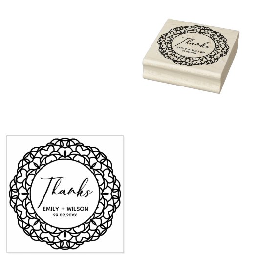 CLASSY  MANDALA AANGEPASTE SCRIPT BEDANKT BRUILOFT 	RUBBERSTEMPEL (Gestempeld)