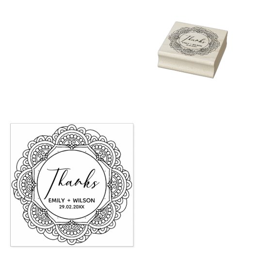 CLASSY  MANDALA AANGEPASTE SCRIPT BEDANKT BRUILOFT 	RUBBERSTEMPEL (Gestempeld)