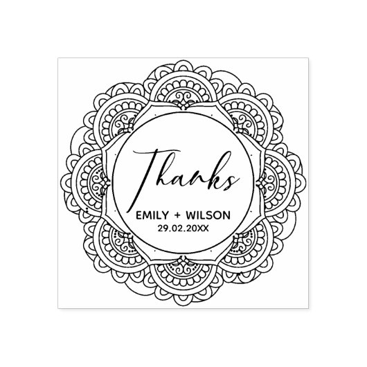 CLASSY  MANDALA AANGEPASTE SCRIPT BEDANKT BRUILOFT 	RUBBERSTEMPEL (Afrduk)