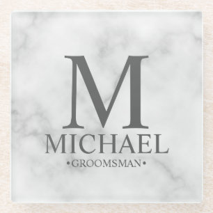 Classy Marble Monogram en Name Groomsman Glazen Onderzetter