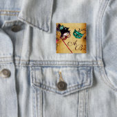 CLASSY MARDI GRAS MASQUERADE PARTY MONOGRAM VIERKANTE BUTTON 5,1 CM (In situ)