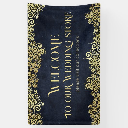 Classy marine blauw en goud boho wervelt bruiloft spandoek (Verticaal)