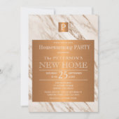 Classy marmer-monogram huispartij kaart (Voorkant)