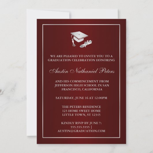 Classy Maroon and Silver 2013 Graduate Invitation (Dos)