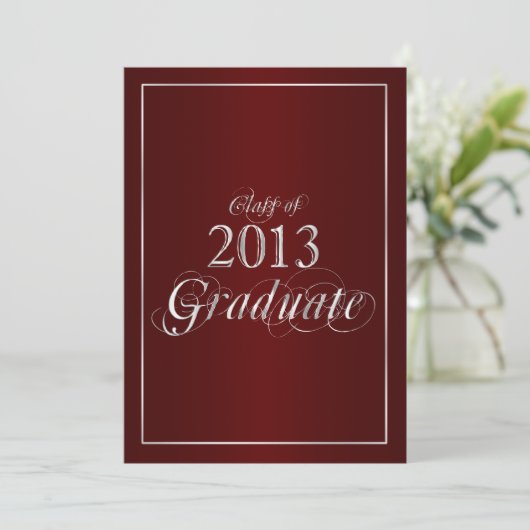 Classy Maroon en Silver 2013 Afstuderen uitnodigin Kaart (Staand voorkant)