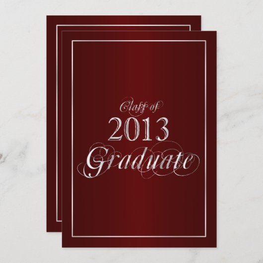 Classy Maroon en Silver 2013 Afstuderen uitnodigin Kaart (Voorkant / Achterkant)