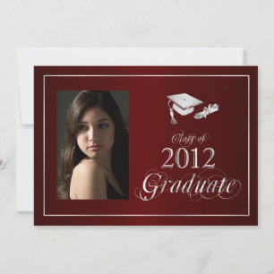 Classy Maroon & Silver 2012 Afstuderen Foto uitnod Kaart