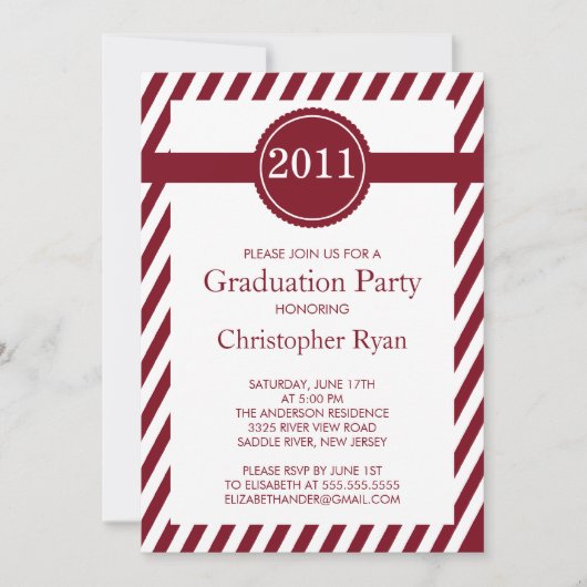 Classy Maroon Stripes Invitation À La Diplôme (Devant)