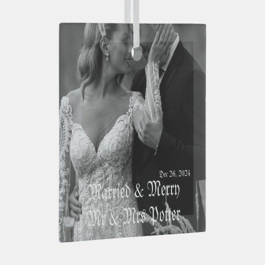 Classy Married & Merry Glass Ornament voor Kerstmi (Voorkant Rechts)