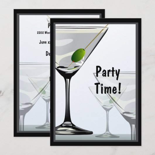 Classy Martini Cocktails Party Invitation Kaart (Voorkant / Achterkant)