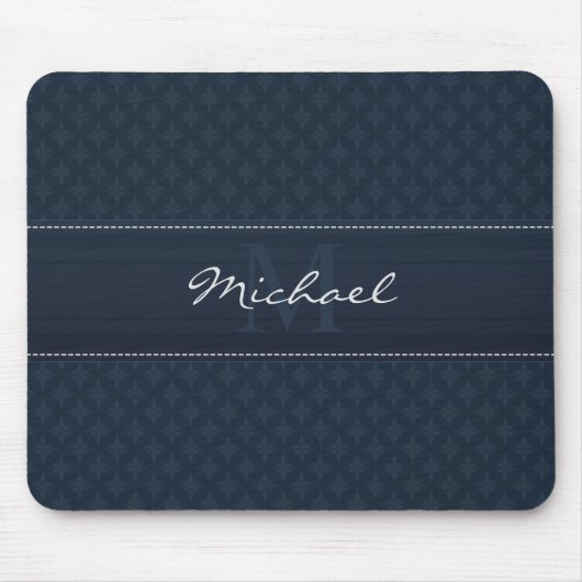 Classy Masculine Dark Blue Custom Monogram Muismat (Voorkant)