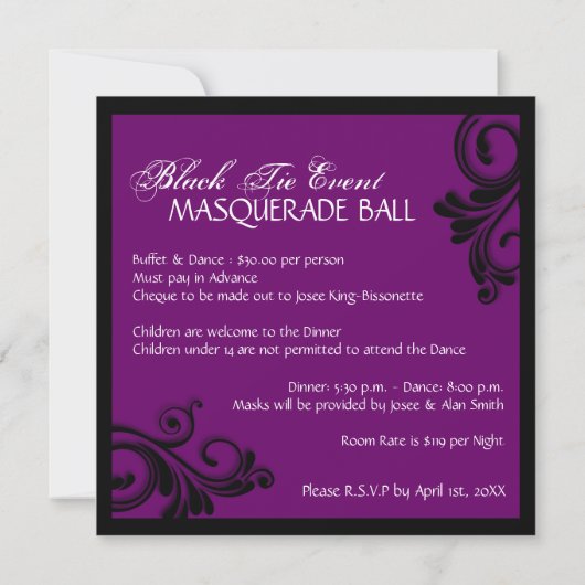 Classy Masquerade Invitation Kaart (Achterkant)
