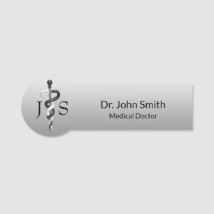 Classy Medical Elegant Noble Black White Asclepius Naamplaatje