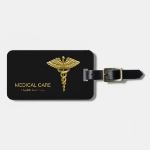 Classy Medical Gold Caduceus op zwart Bagagelabel