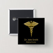 Classy Medical Gold Caduceus op zwart - Button (Voorkant /achterkant)
