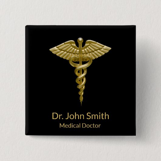 Classy Medical Gold Caduceus op zwart - Button (Voorkant)