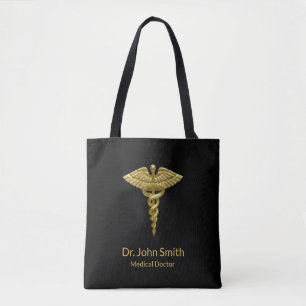 Classy Medical Gold Caduceus op zwart - Canvas tas