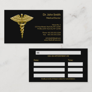 Classy Medical Gold Caduceus op zwarte afspraak Afsprakenkaartje