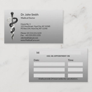 Classy Medical Noble Elegant Black White Asclepius Afsprakenkaartje