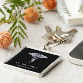 Classy Medical Silver Caduceus op Black Sleutelhanger (Zijkant)