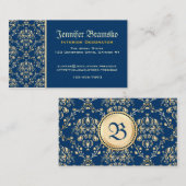 Classy Medieval Monogram Gold Midnight Blue Damask Visitekaartje (Voorkant / Achterkant)