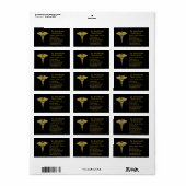 Classy Medisch Goud Caduceus Zwart - Adreslabel Etiket (Full Sheet)