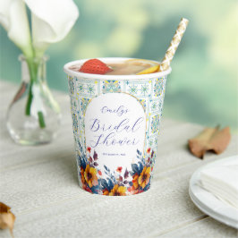 Classy Mediterraans Blauw Bloemen Papier cup Papieren Bekers