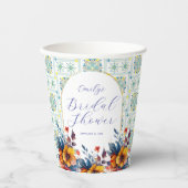 Classy Mediterraans Blauw Bloemen Papier cup Papieren Bekers (Voorkant)