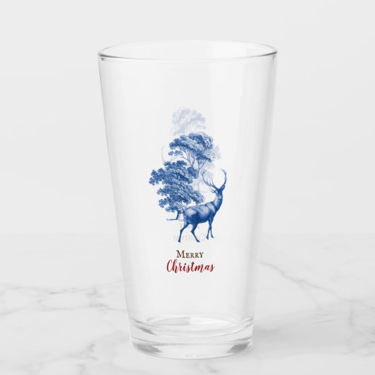Classy  Merry Kerstblauw Toile Deer Glas (Voorkant)