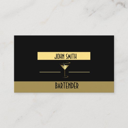 Classy, Metallic Martini Gold Logo Bartender Visitekaartje (Voorkant)