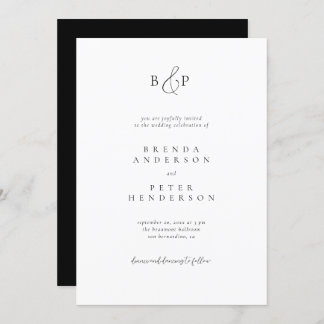 Classy Minimalist Typography Black & White Wedding Kaart