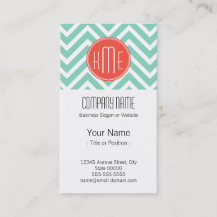 Classy Mint Green Chevron en Oranje monogram Visitekaartje