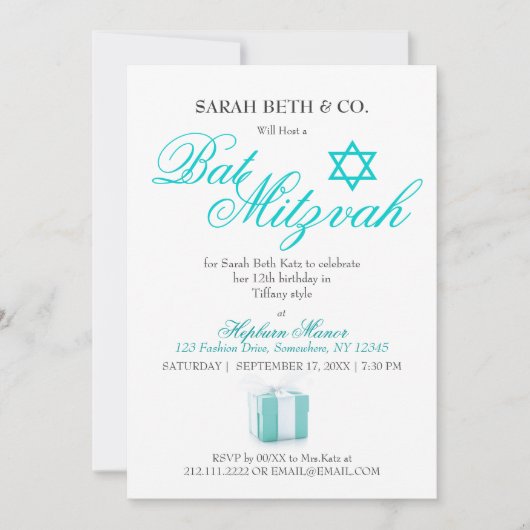 Classy Mode Blue Theme Bat Mitzvah Birthday Kaart (Voorkant)