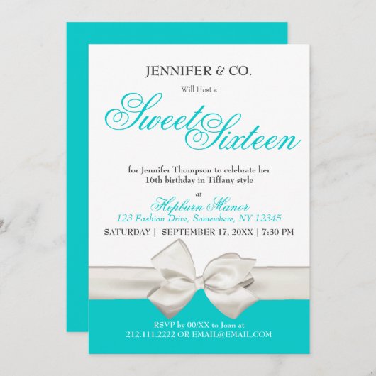 Classy Mode Blue Theme Sweet Sixteen Birthday Kaart (Voorkant / Achterkant)