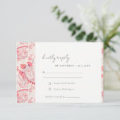Classy Modern Blush Paisley Typography Wedding RSVP Kaartje (Staand voorkant)