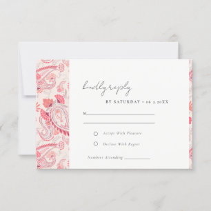 Classy Modern Blush Paisley Typography Wedding RSVP Kaartje