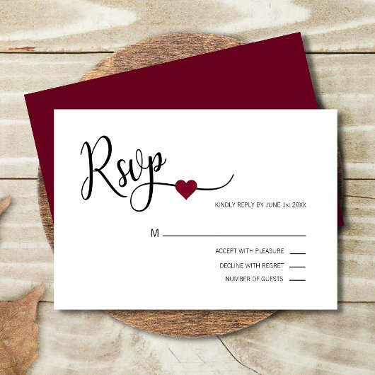 Classy Modern BURGUNDY & White RSVP Menu Mariage
