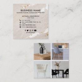 Classy Modern Gold Foil 4 Photo Social Media Icons Vierkante Visitekaartje