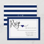 Classy Modern Navy Blauw & Wit RSVP Menu Huwelijk (Voorkant / Achterkant)