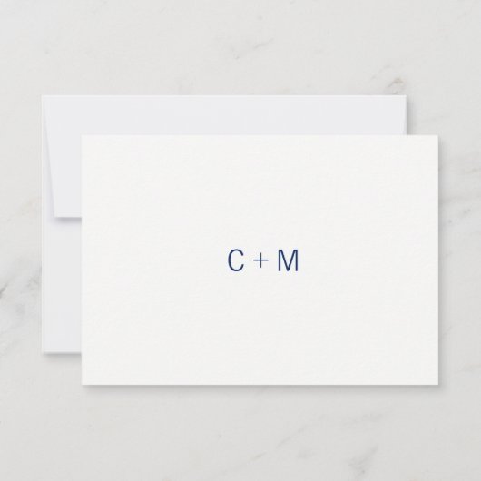 Classy Modern Navy Blue & White RSVP Menu Weddensc (Achterkant)