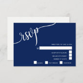 Classy Modern Navy Blue & White RSVP Menu Weddensc (Voorkant / Achterkant)