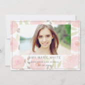 Classy Modern Pink Floral Foto Afstuderen Kaart (Voorkant)