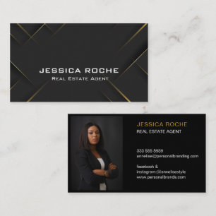 Classy Modern Professional Navy Blue Gold Foto Visitekaartje