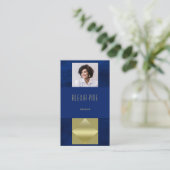 Classy Modern Professional Navy Blue Gold Foto Visitekaartje (Staand voorkant)